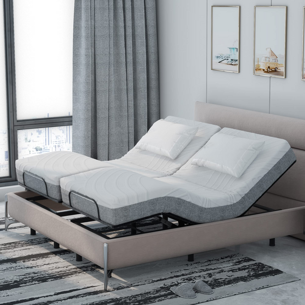 KOMFOTT Adjustable Bed with Transformable Cutting Mattress, Electric Adjustable Bed with Remote Control