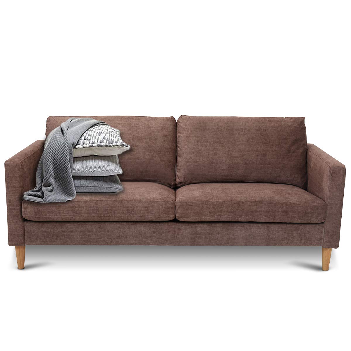 Modern Upholstered Fabric Accent Futon Sofa Bed w/Wood Leg and Armrest