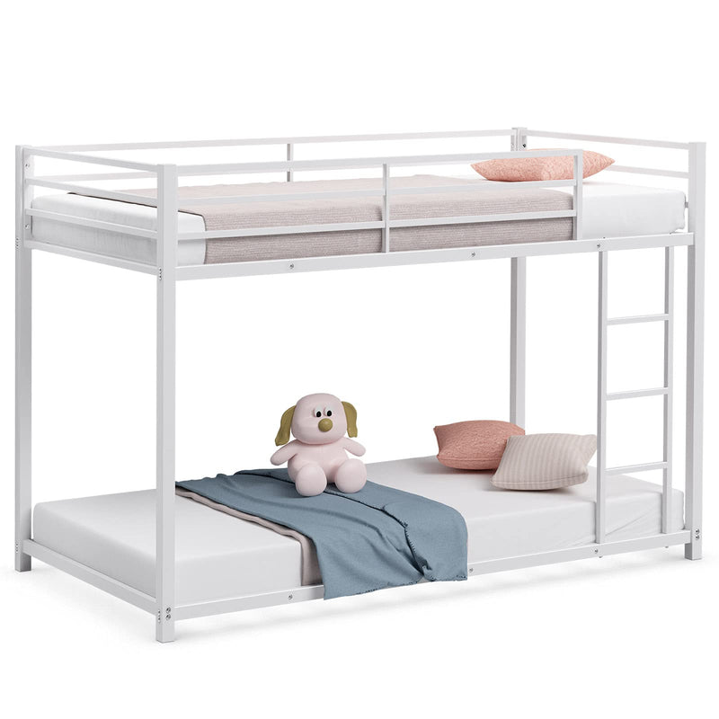 KOMFOTT Bunk Bed Twin Over Twin Metal Bed - Sturdy Steel Bed Frame with Stairs and Guard Rails Heavy Duty Space