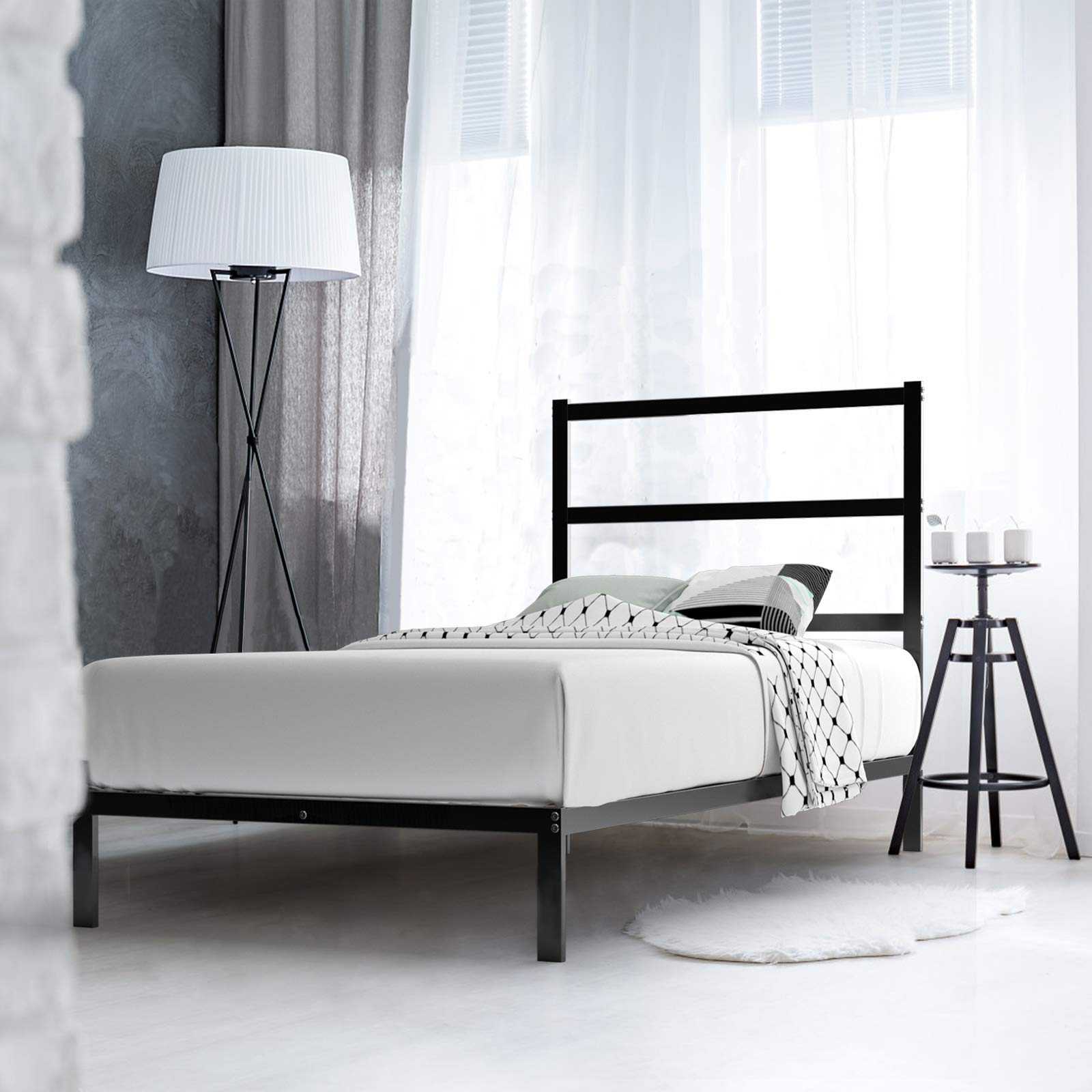 KOMFOTT Metal Bed Frame with Vintage Headboard