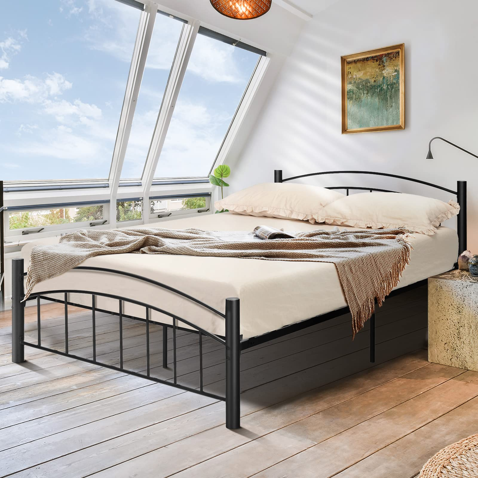 Metal Bed Frame, Modern Platform Bed with Headboard and Footboard