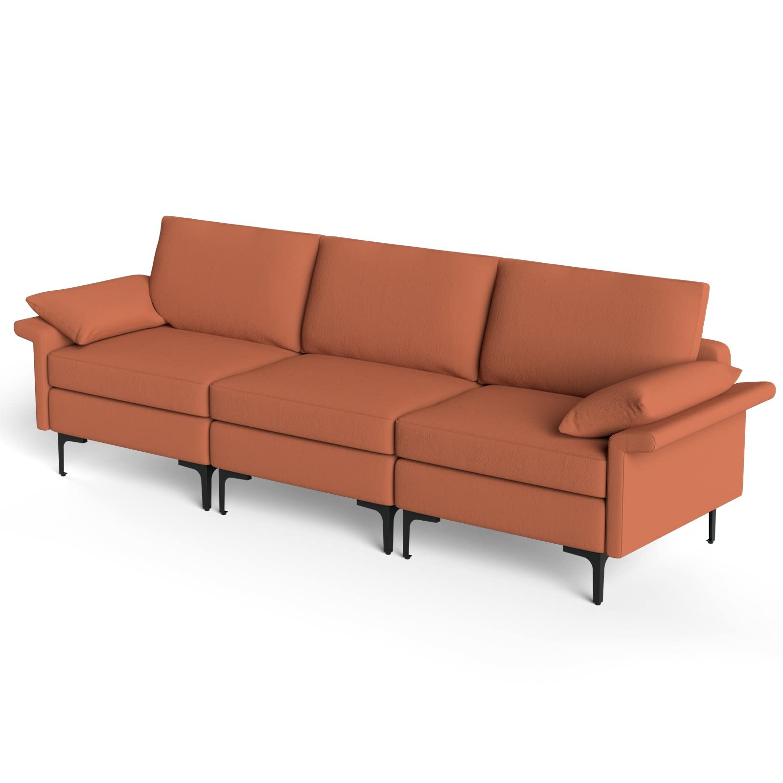 KOMFOTT 100.5 Inch Large Sectional Sofa, 3 Seat Couch with 3-Hole Outlet & 2 USB Ports