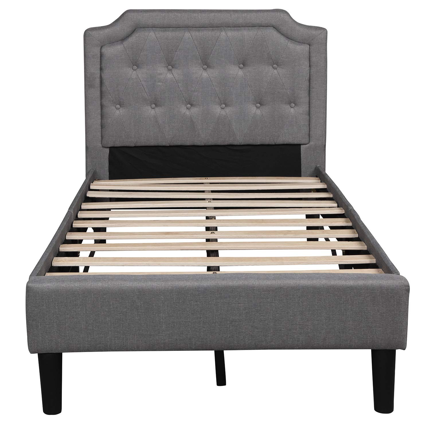 Twin Size Bed Frame, Upholstered Bed Base with Button Stitched Headboard