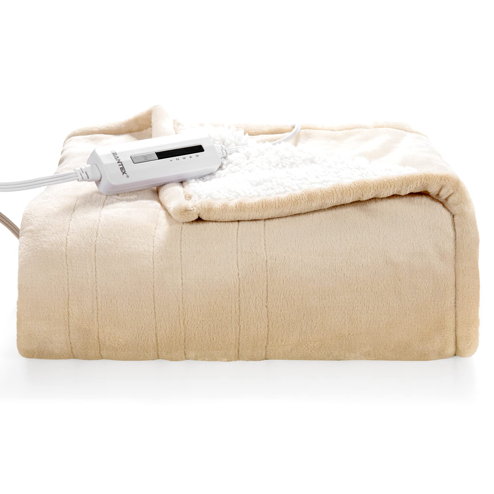 KOMFOTT Flannel Sherpa Double Side Electric Heated Blanket 50''x60'' with 5 heating levels