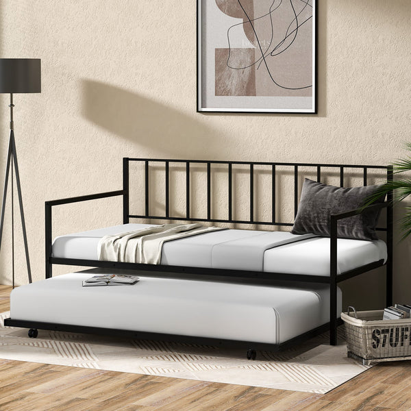 KOMFOTT Twin Metal Daybed with Trundle, Metal Slats Support Sofa Bed