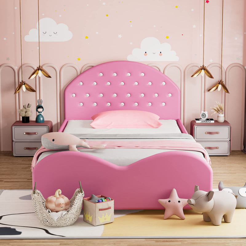 Upholstered twin bed deals pink