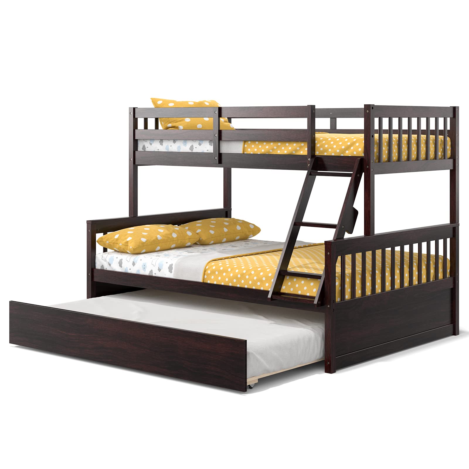 KOMFOTT Wood Twin Over Full Bunk Bed Frame with Solid Pine Wood Frame