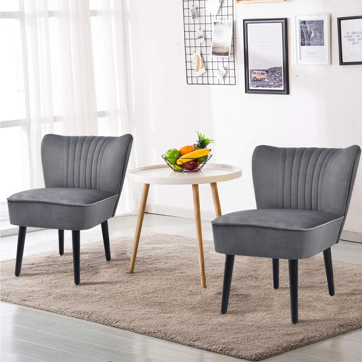 KOMFOTT Set of 2 Upholstered Modern Leisure Velvet Accent Chair w/ Adjustable Foot Pads