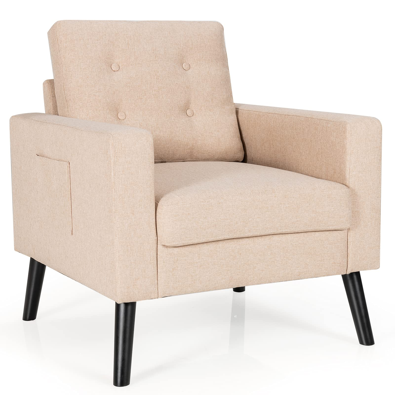 KOMFOTT Linen Fabric Armchairs with Side Pockets and Wood Legs | Modern Accent Chair