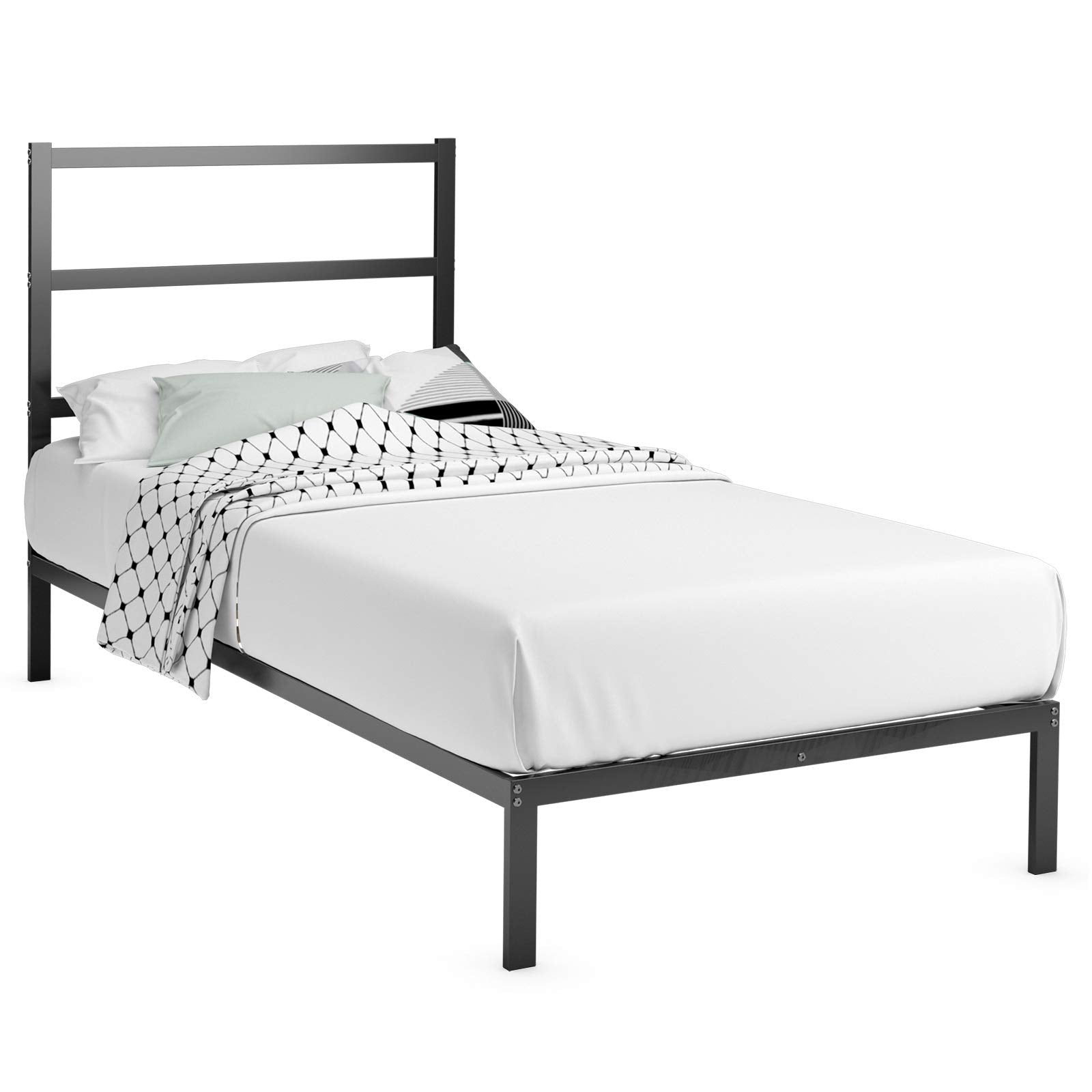 KOMFOTT Metal Bed Frame with Vintage Headboard