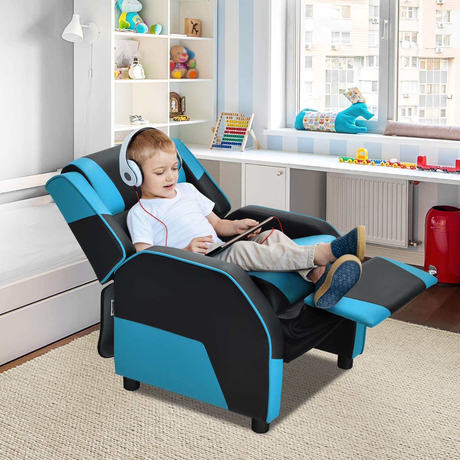 KOMFOTT Kids Recliner Chair, Racing Style Sofa with Headrest and Lumbar Support