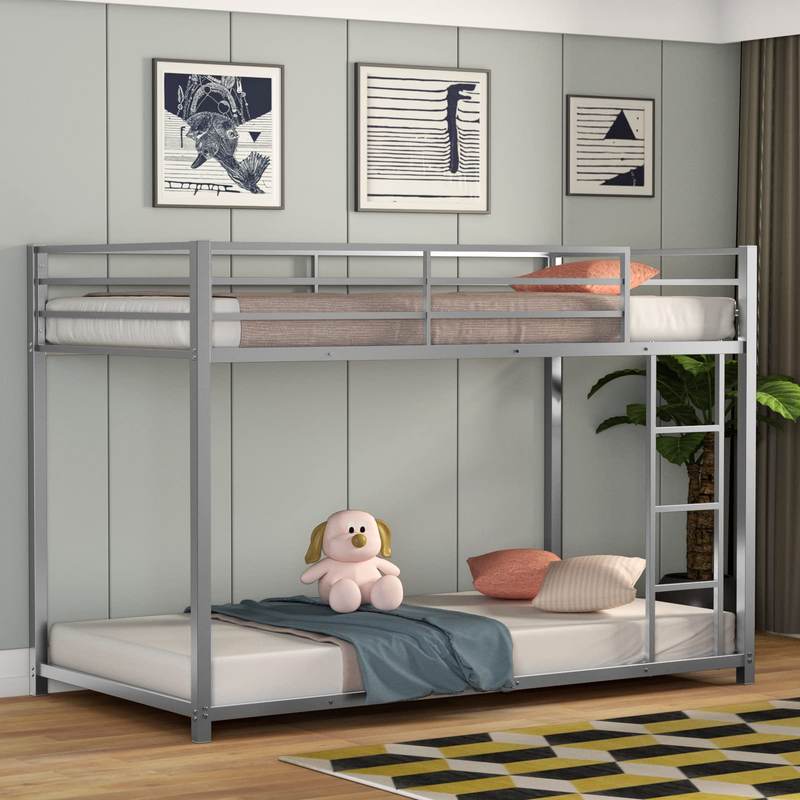 KOMFOTT Bunk Bed Twin Over Twin Metal Bed - Sturdy Steel Bed Frame with Stairs and Guard Rails Heavy Duty Space