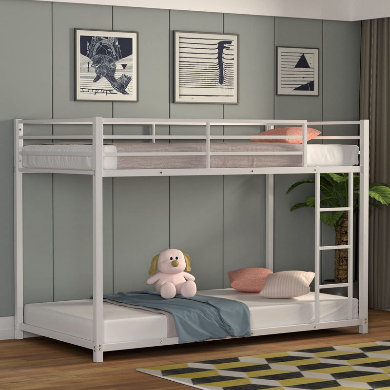 KOMFOTT Bunk Bed Twin Over Twin Metal Bed - Sturdy Steel Bed Frame with Stairs and Guard Rails Heavy Duty Space