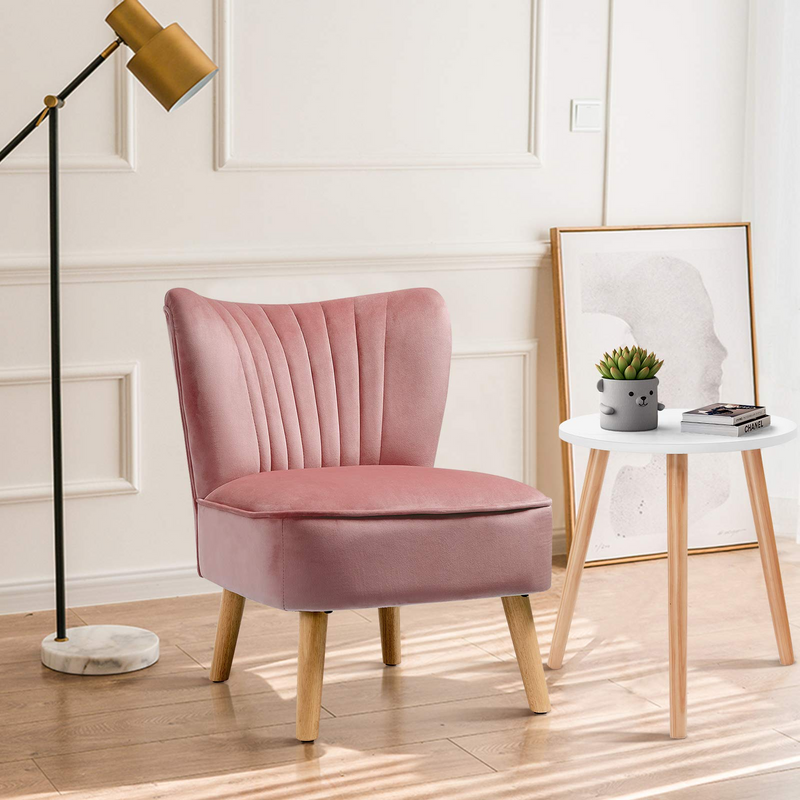 KOMFOTT Velvet Accent Chair with End Table Set, Upholstered Modern Sofa Chair w/Wood Legs