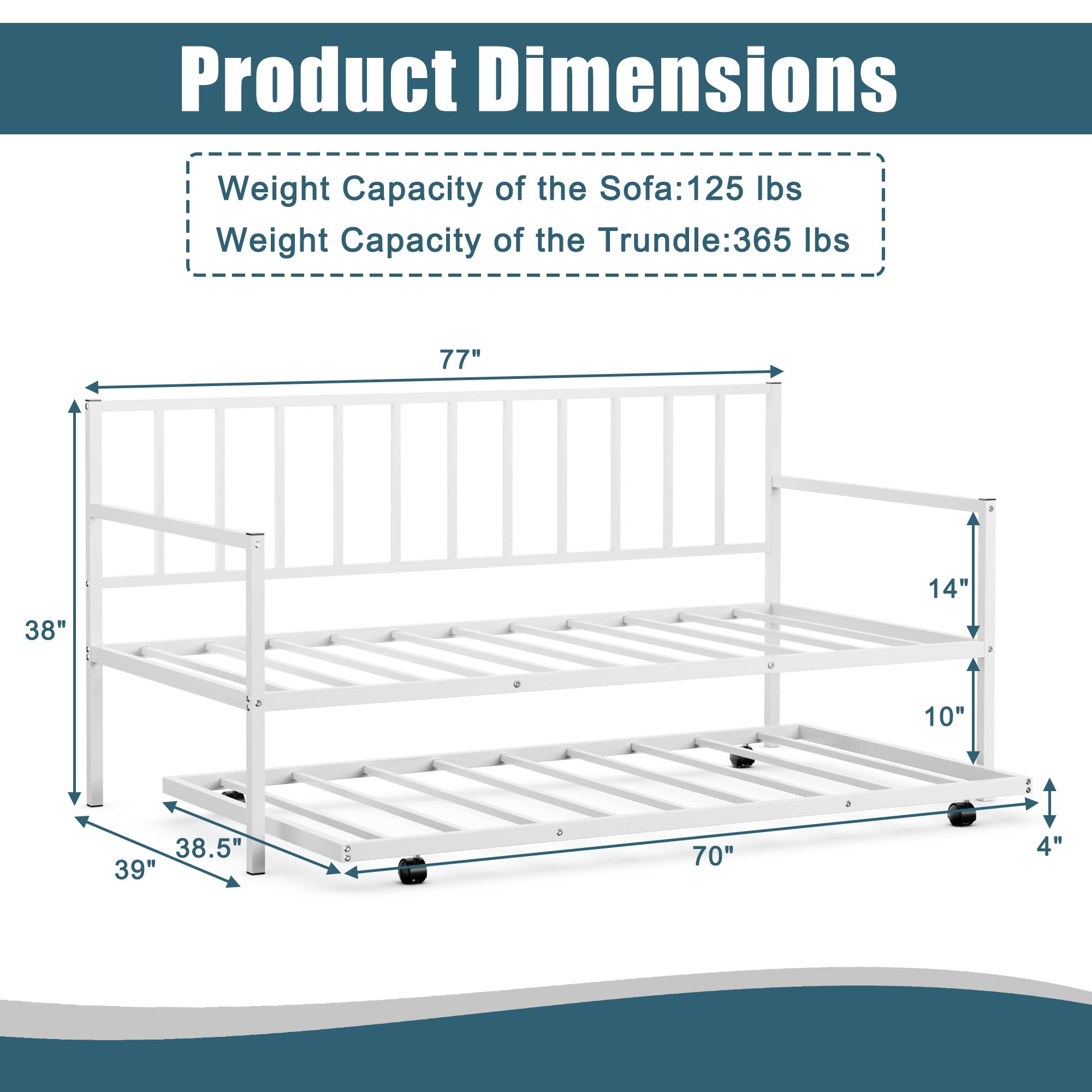 KOMFOTT Metal Twin Size Daybed with Trundle