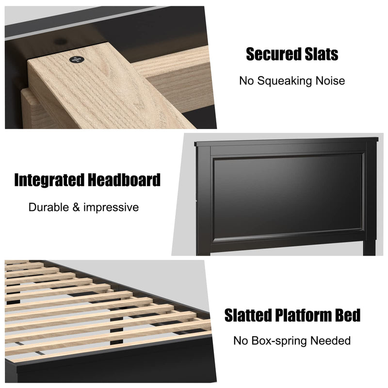 KOMFOTT Wooden Bed Frame, Platform Bed, Easy Assembly Supports 500 LBS, No Box Spring Needed