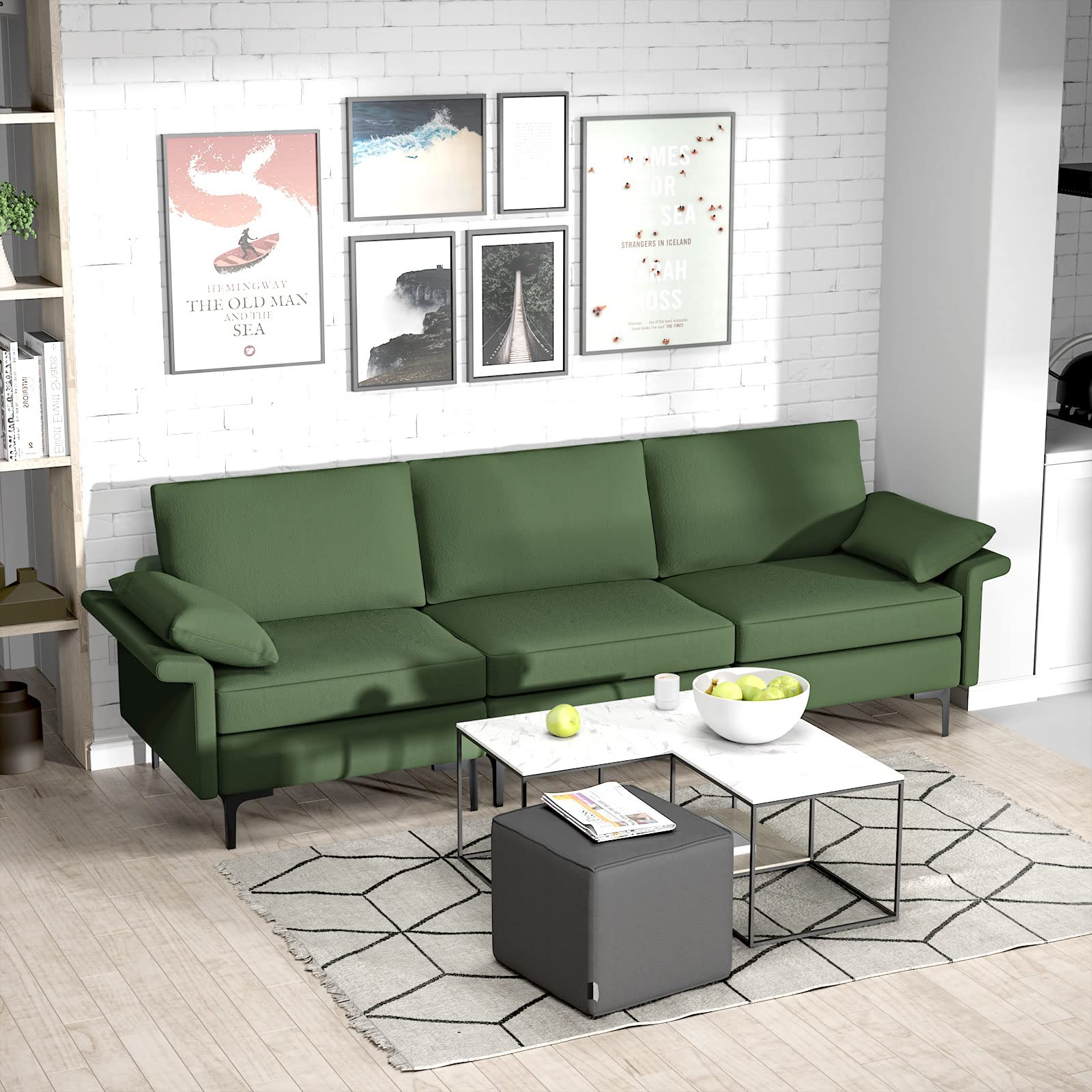 KOMFOTT 100.5 Inch Large Sectional Sofa, 3 Seat Couch with 3-Hole Outlet & 2 USB Ports