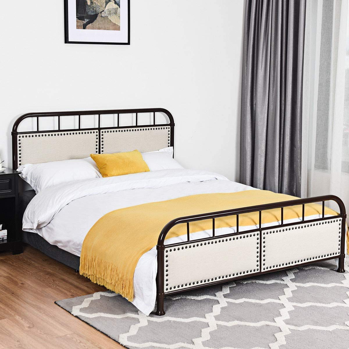 Queen Size Metal Bed Frame, Vintage Metal Platform Bed