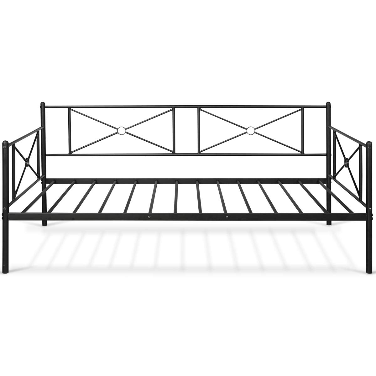 Metal Daybed Twin Bed Frame w/ Headboard, Stable Steel Slats Support