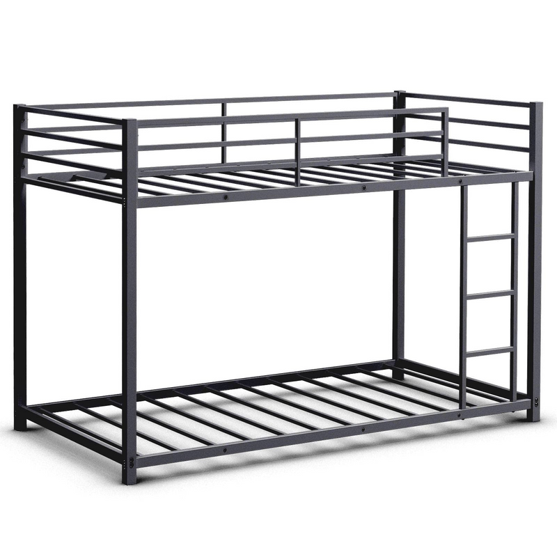 KOMFOTT Bunk Bed Twin Over Twin Metal Bed - Sturdy Steel Bed Frame with Stairs and Guard Rails Heavy Duty Space