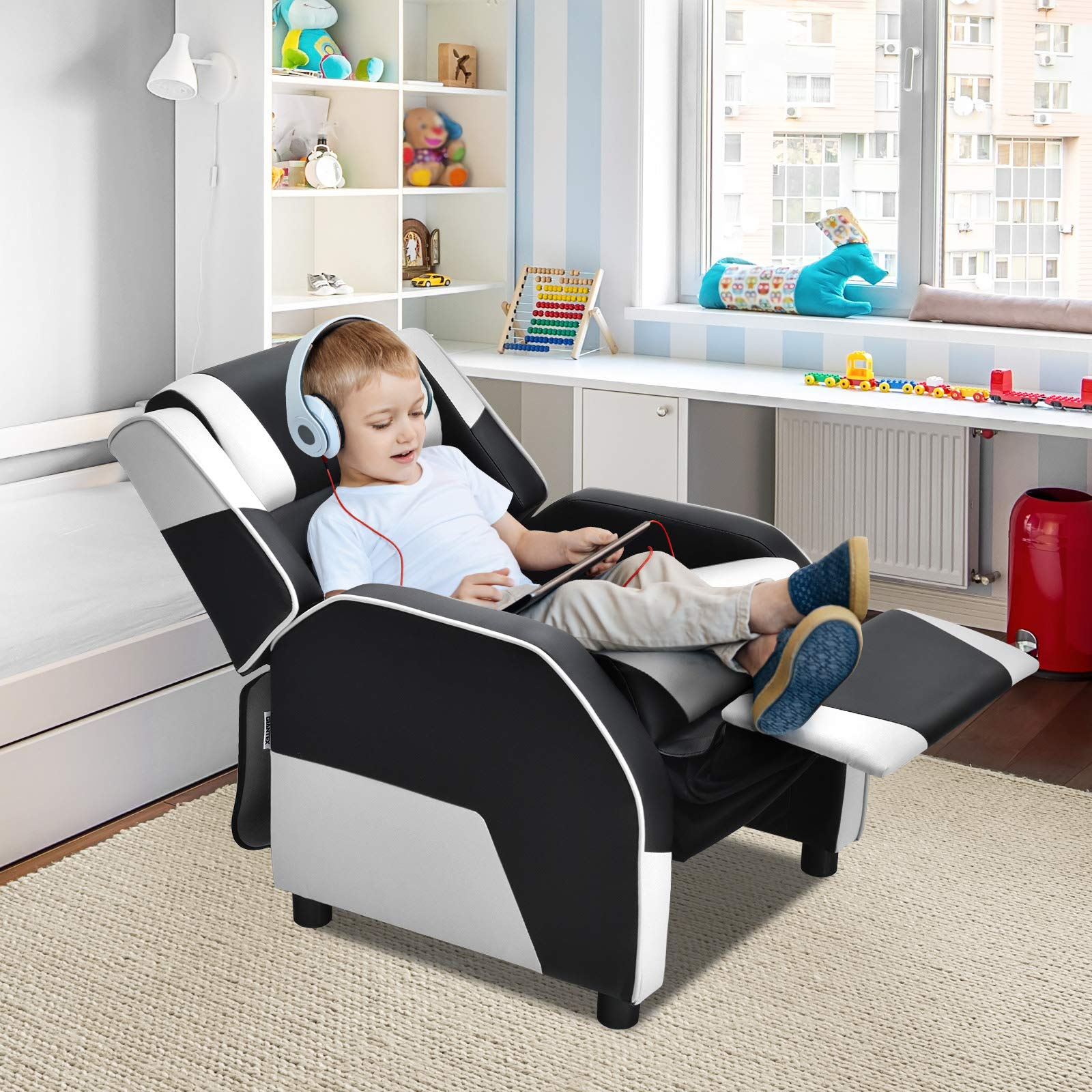 Komfott Kids Recliner, Racing Style Sofa with Headrest and Lumbar Support