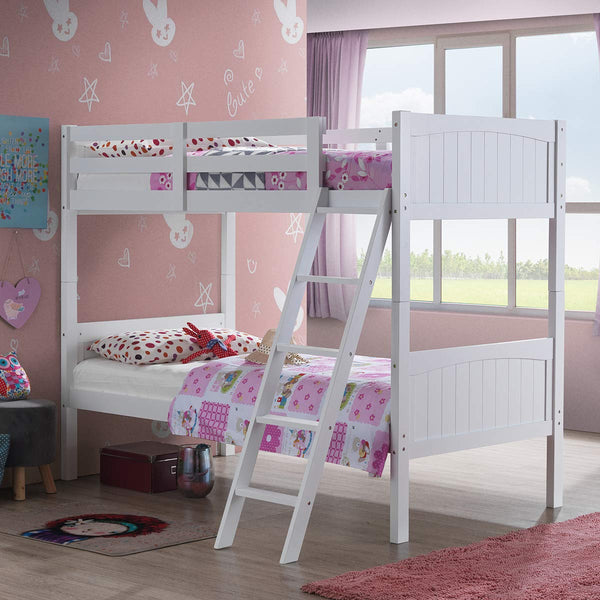 KOMFOTT Twin Over Twin Bunk Beds, Convertible Into Two Individual Solid Rubber Wood Beds, Children Stylish Sleeping Bedroom Furniture