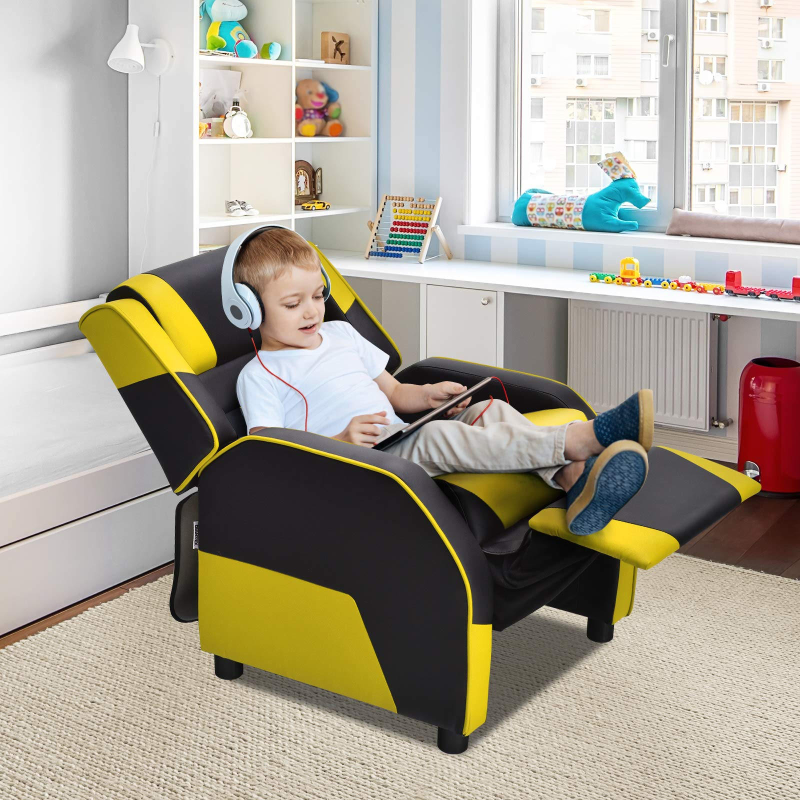 Komfott Kids Recliner, Racing Style Sofa with Headrest and Lumbar Support