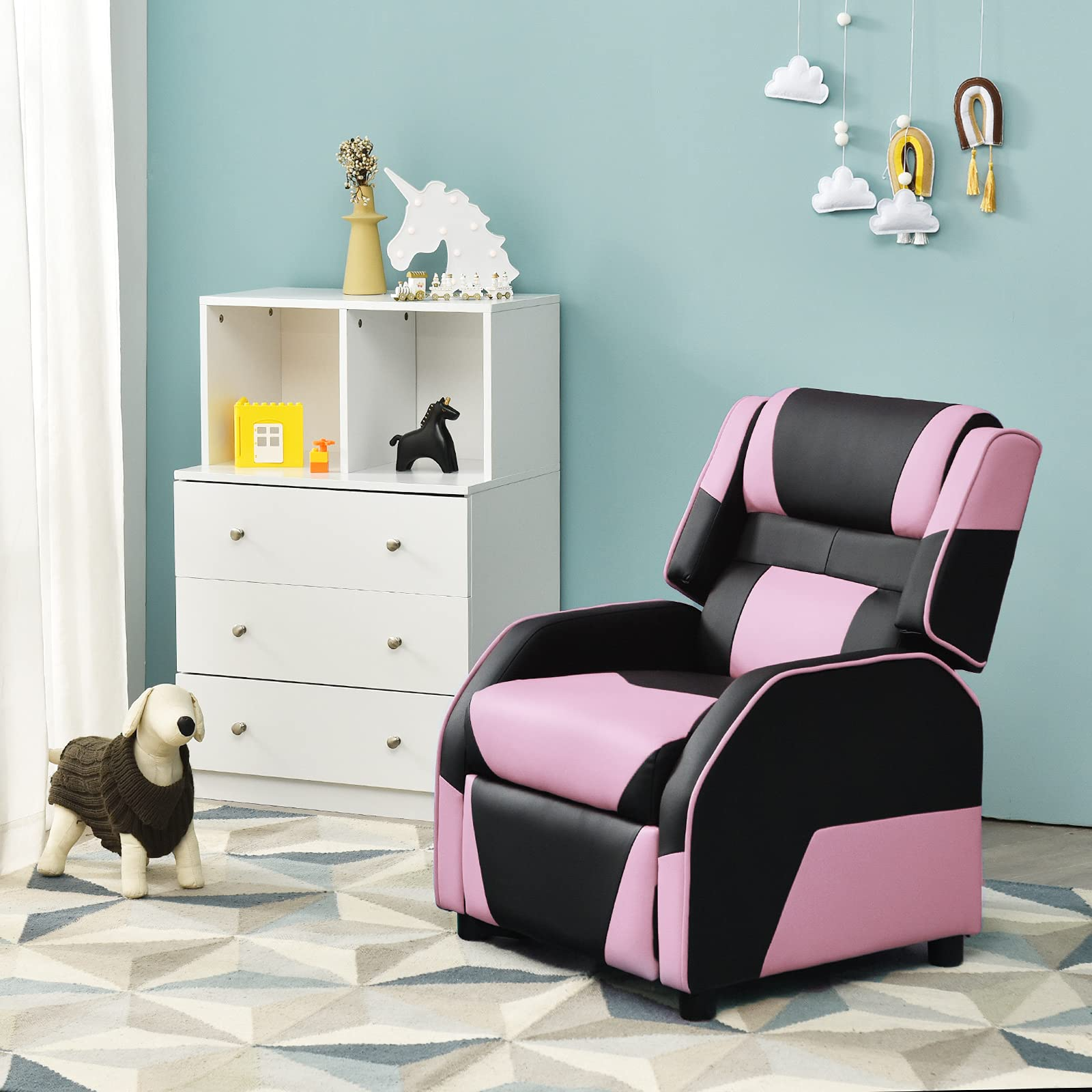 Komfott Kids Recliner, Racing Style Sofa with Headrest and Lumbar Support