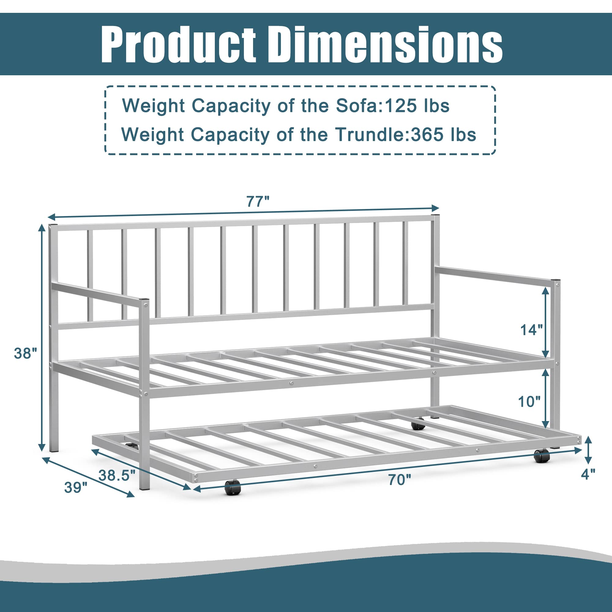 KOMFOTT Metal Twin Size Daybed with Trundle