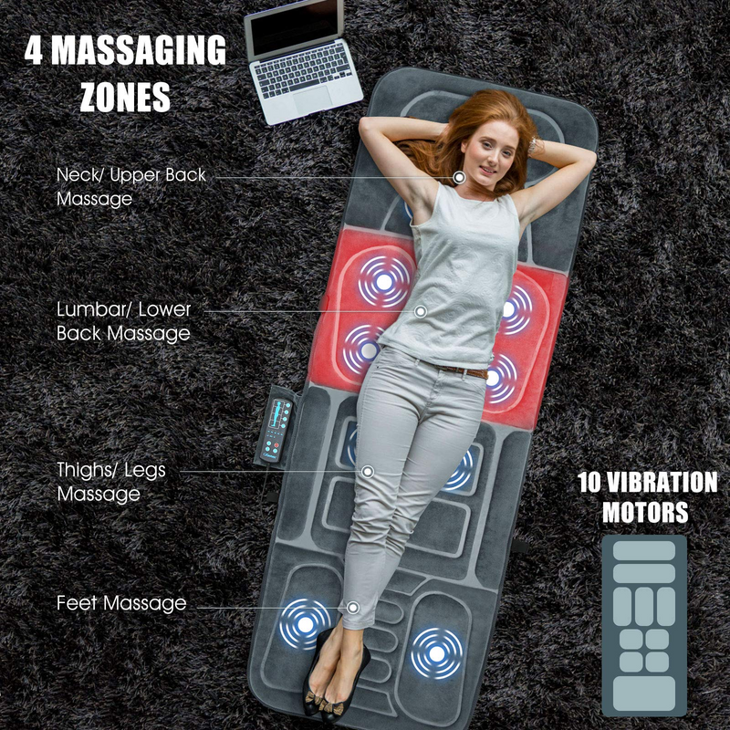 KOMFOTT Full Body Massage Mat with Heat, Back Massage Chair Pad with 10 Vibration Motors and Auto Shut Off