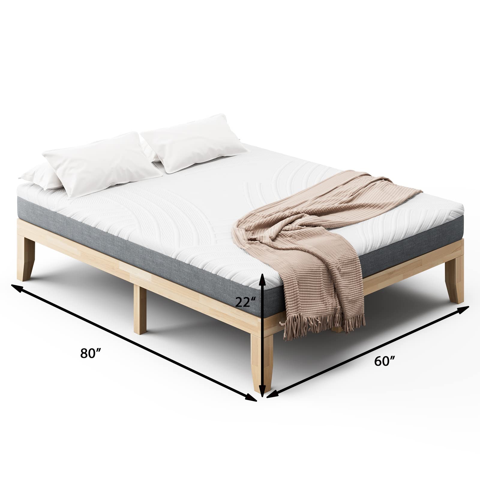 KOMFOTT Queen Size Bed with 8-Inch Mattress, Solid Wood Platform Bed Frame with Cooling-Gel Memory Foam Mattress