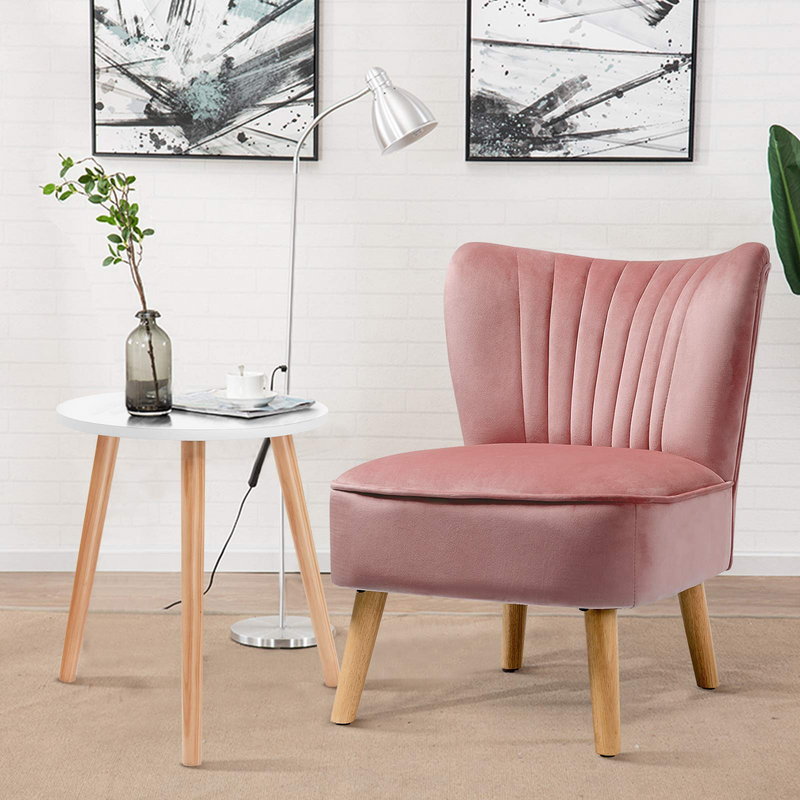 KOMFOTT Velvet Accent Chair with End Table Set, Upholstered Modern Sofa Chair w/Wood Legs