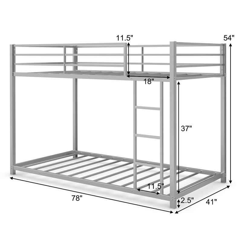 KOMFOTT Bunk Bed Twin Over Twin Metal Bed - Sturdy Steel Bed Frame with Stairs and Guard Rails Heavy Duty Space