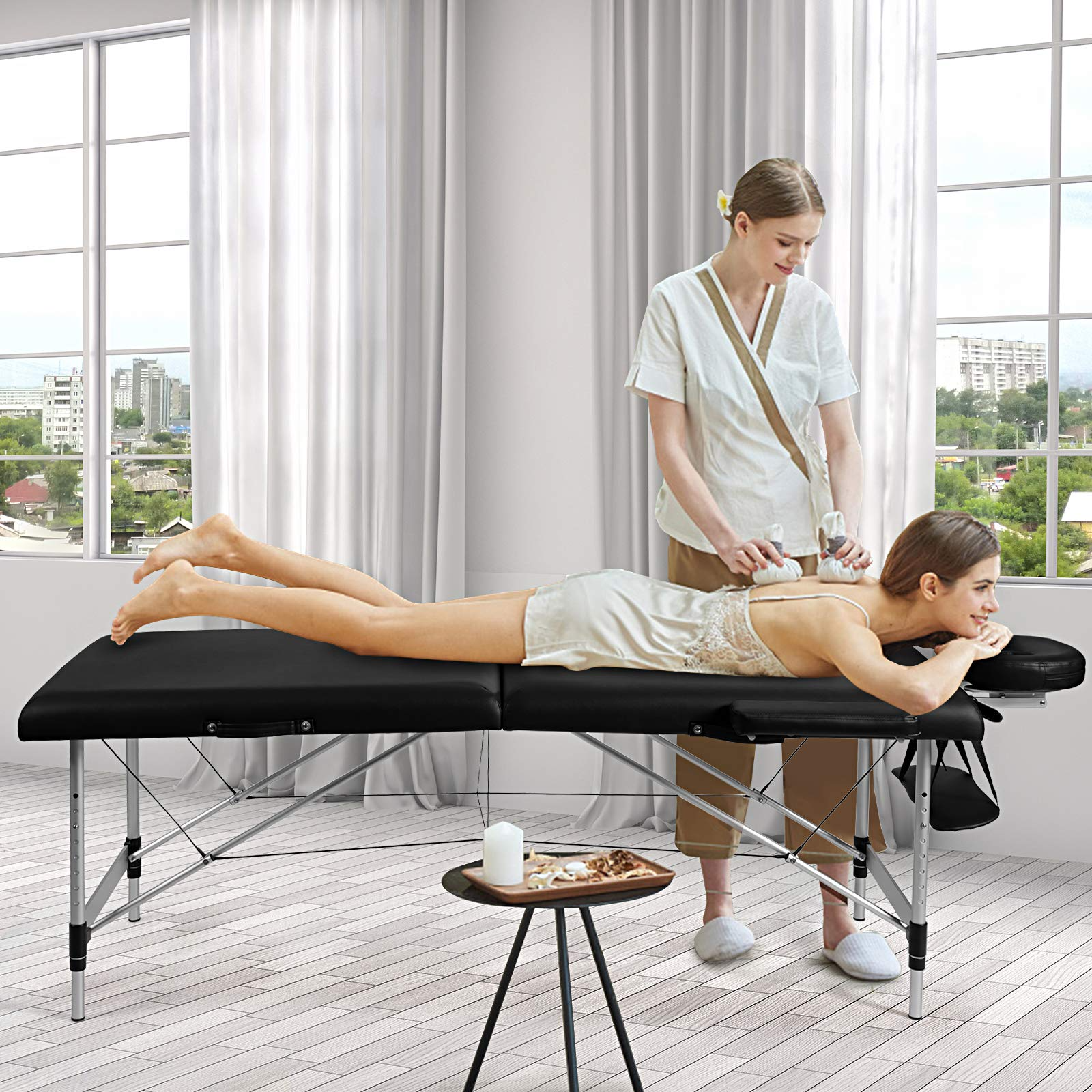 KOMFOTT 2 Folding Portable Massage Table, Aluminum Frame & Height Adjustable