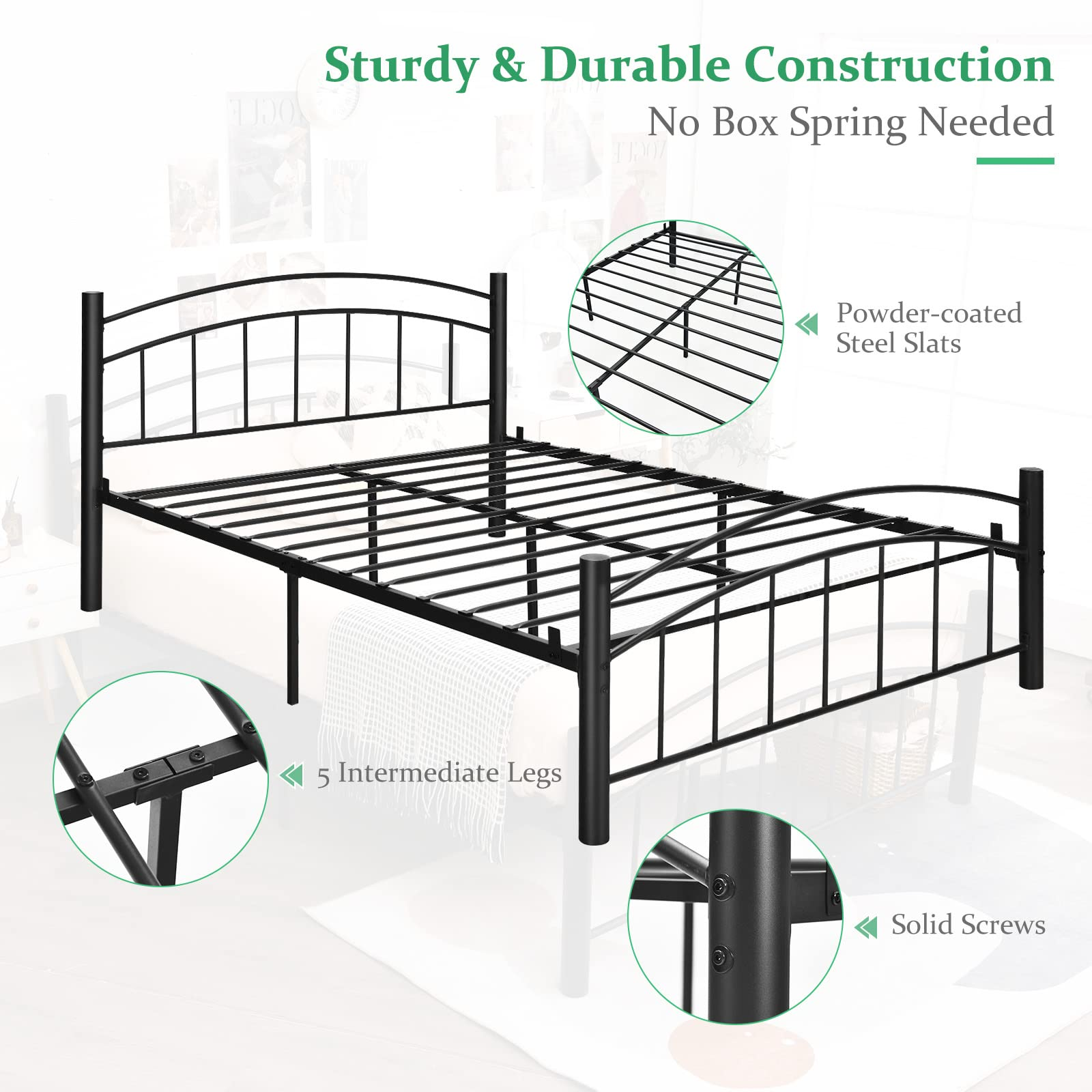 KOMFOTT Metal Bed Frame, Modern Platform Bed with Headboard and Footboard