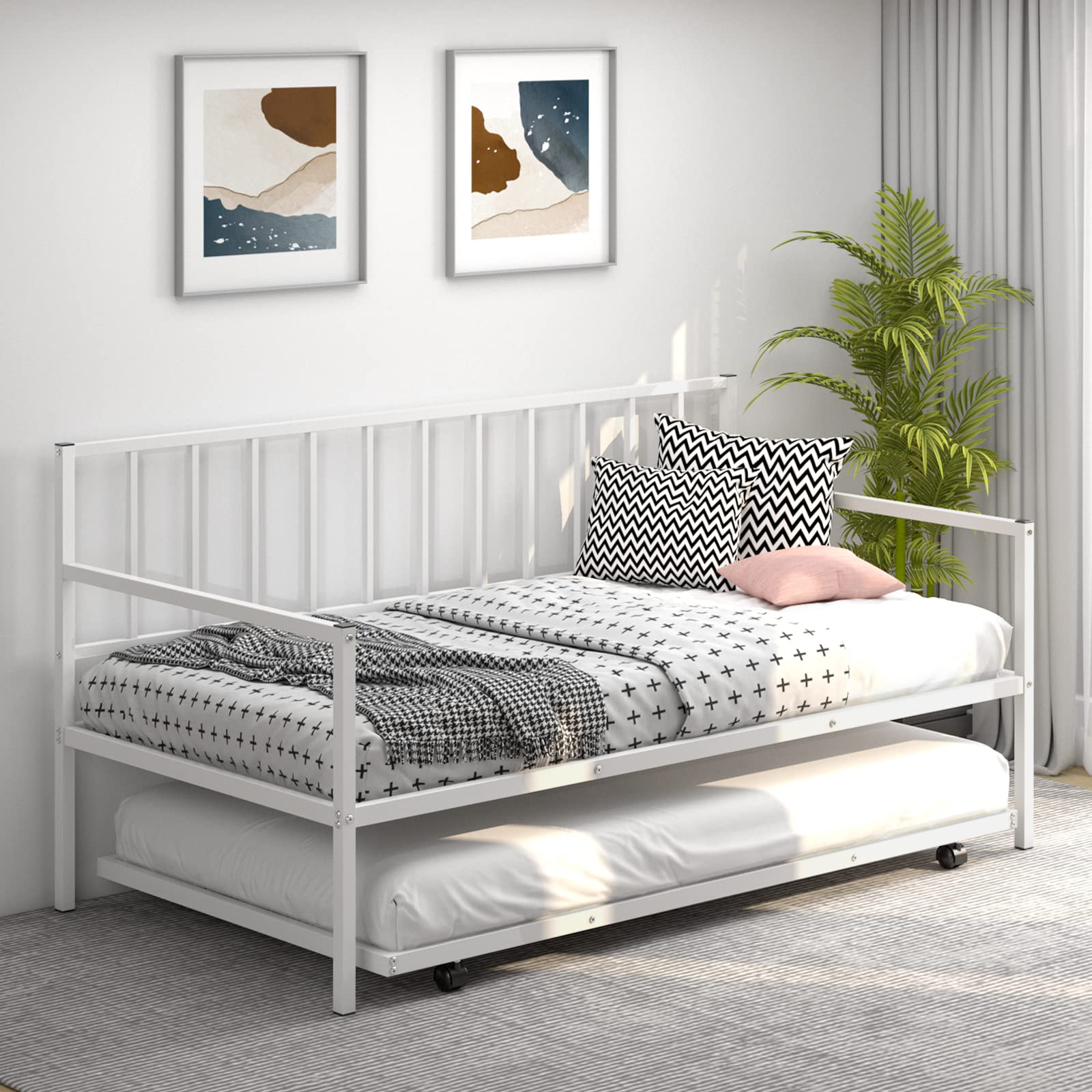 KOMFOTT Twin Daybed with Trundle, Metal Bed Frame with Trundle