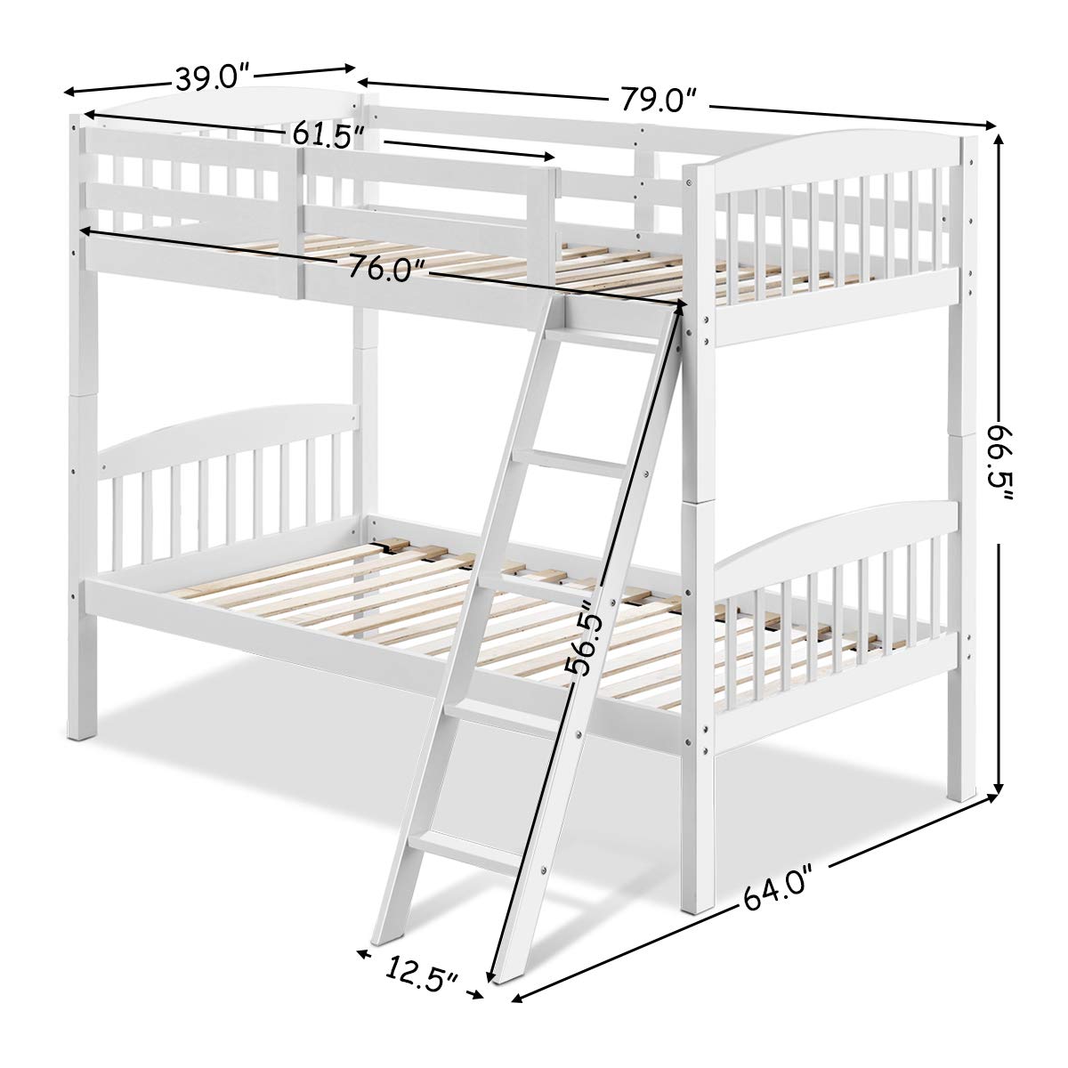 KOMFOTT Twin Over Twin Bunk Beds, Convertible Into Two Individual Solid Rubberwood Beds