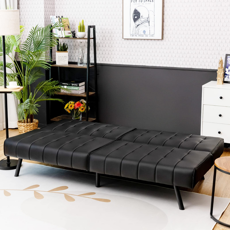 Faux Leather Guest Sofa Bed with Adjustable Backrest Design for Compact Space