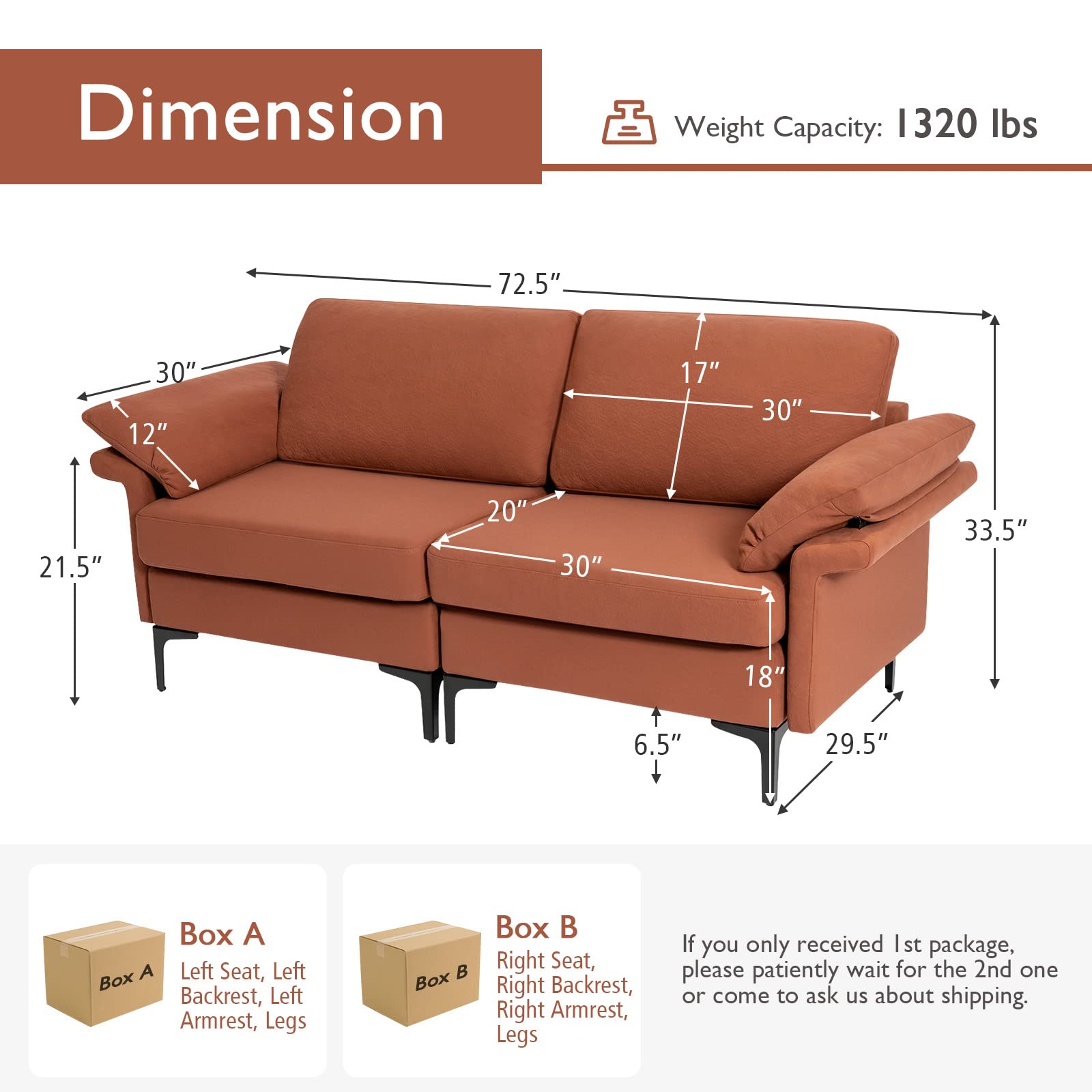 KOMFOTT 72.5" Loveseat Sofa Couch, Modern Love Seat with Removable Armrest Pillows