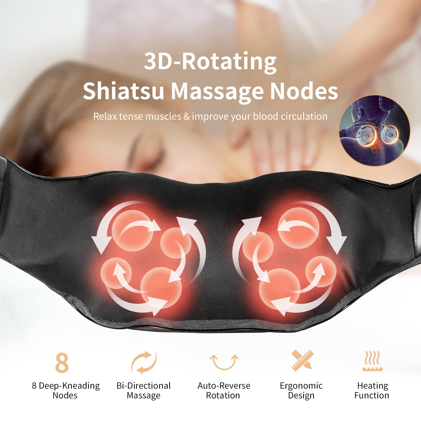 KOMFOTT Shiatsu Neck Back and Shoulder Massager w/Heat, Deep Tissue 3D Kneading Massage Pillow