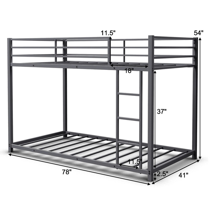 KOMFOTT Bunk Bed Twin Over Twin Metal Bed - Sturdy Steel Bed Frame with Stairs and Guard Rails Heavy Duty Space