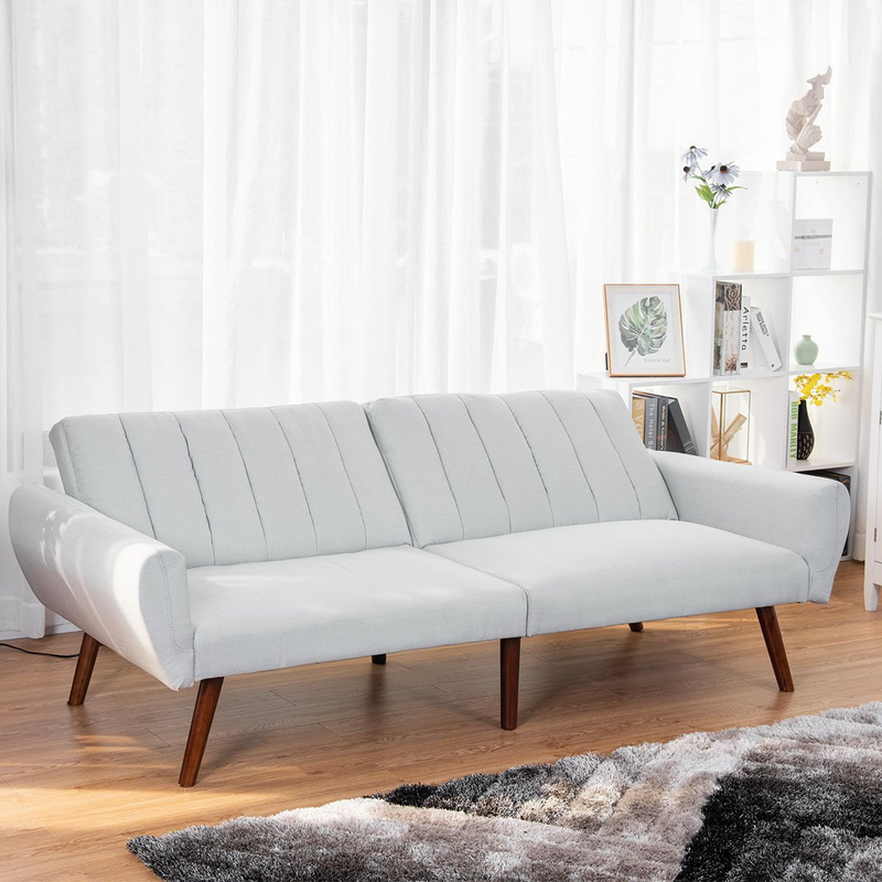 Premium Linen Futon  Folding Sofa Bed Couch w/ 5 Position Recline Angles