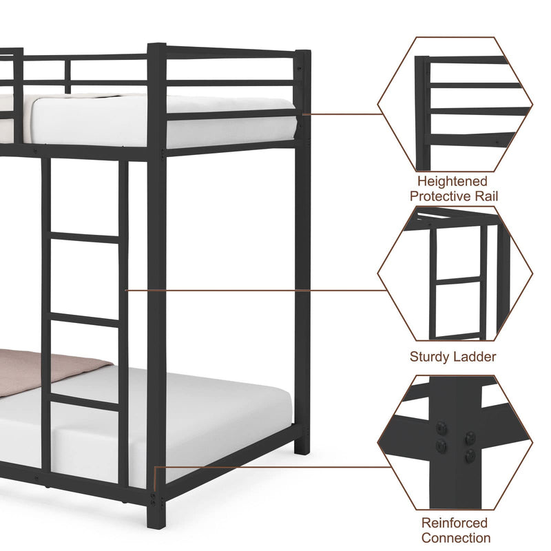 KOMFOTT Bunk Bed Twin Over Twin Metal Bed - Sturdy Steel Bed Frame with Stairs and Guard Rails Heavy Duty Space