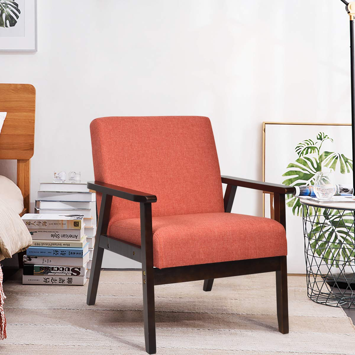 KOMFOTT Solid Hardwood Made Mid-Century Modern Accent Chair | Retro Fabric Armchair