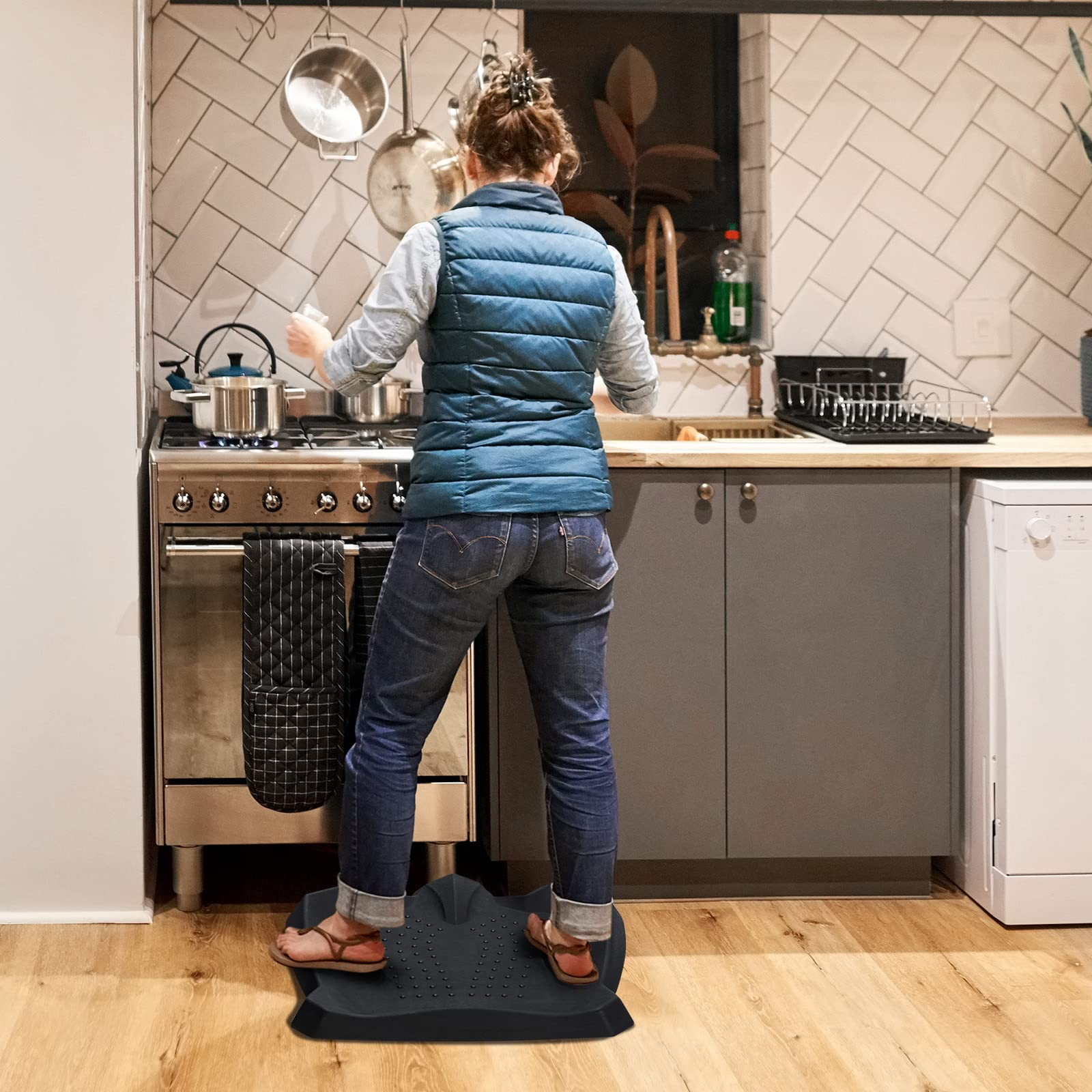 Anti Fatigue Mat, Not-Flat Standing Mat w/ Foot Massage Points Diverse Terrain & Beveled Edges for Home Kitchen Office