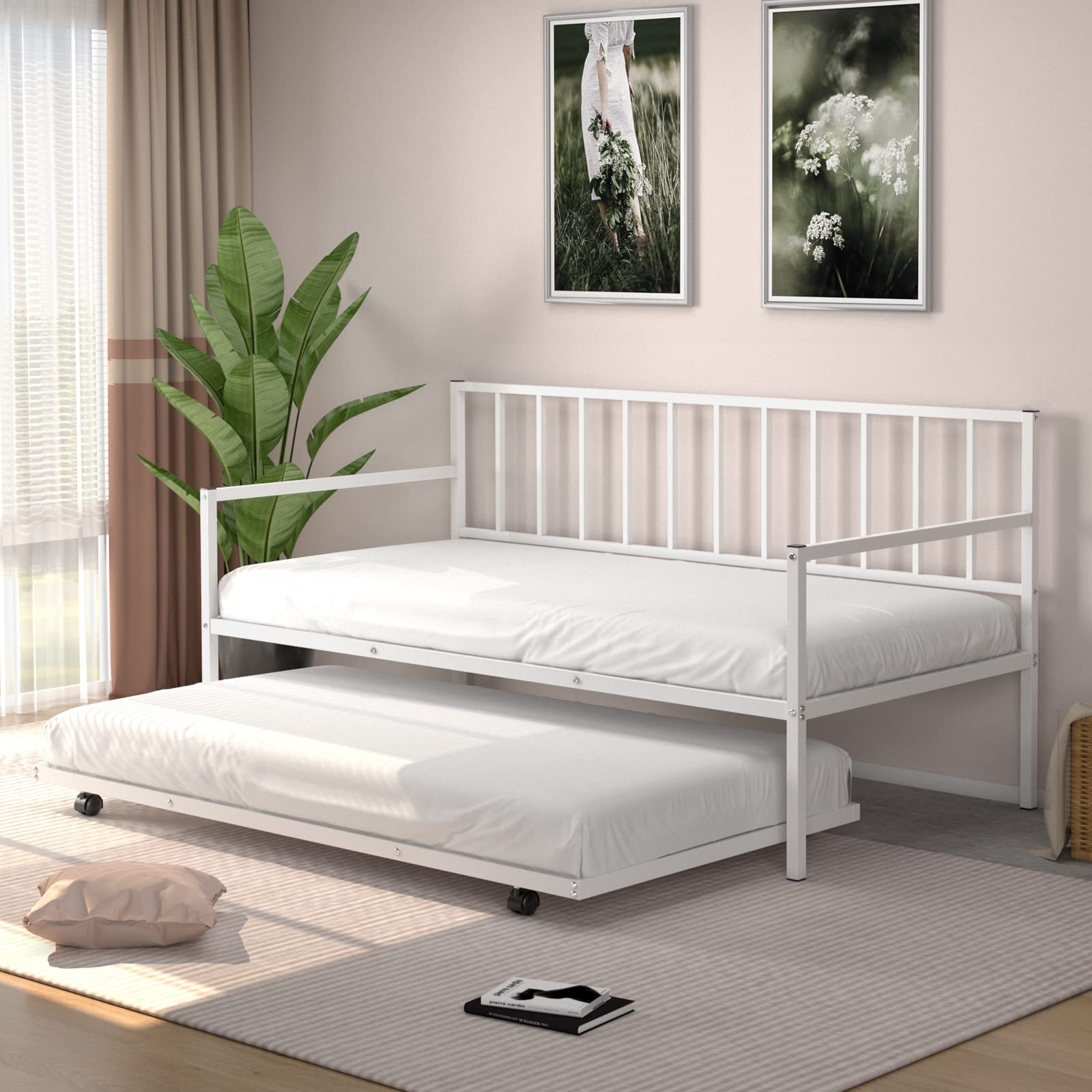 KOMFOTT Twin Daybed with Trundle, Metal Bed Frame with Trundle