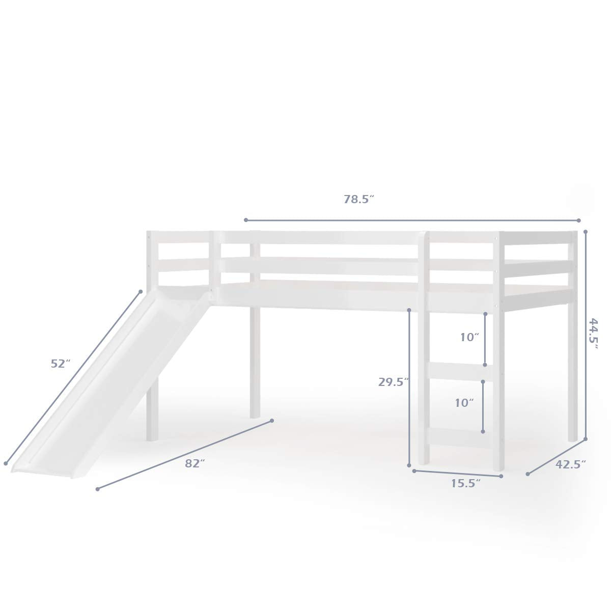 KOMFOTT Twin Size Wood Low Loft Bed with Slide, Ladder & Guard Rail