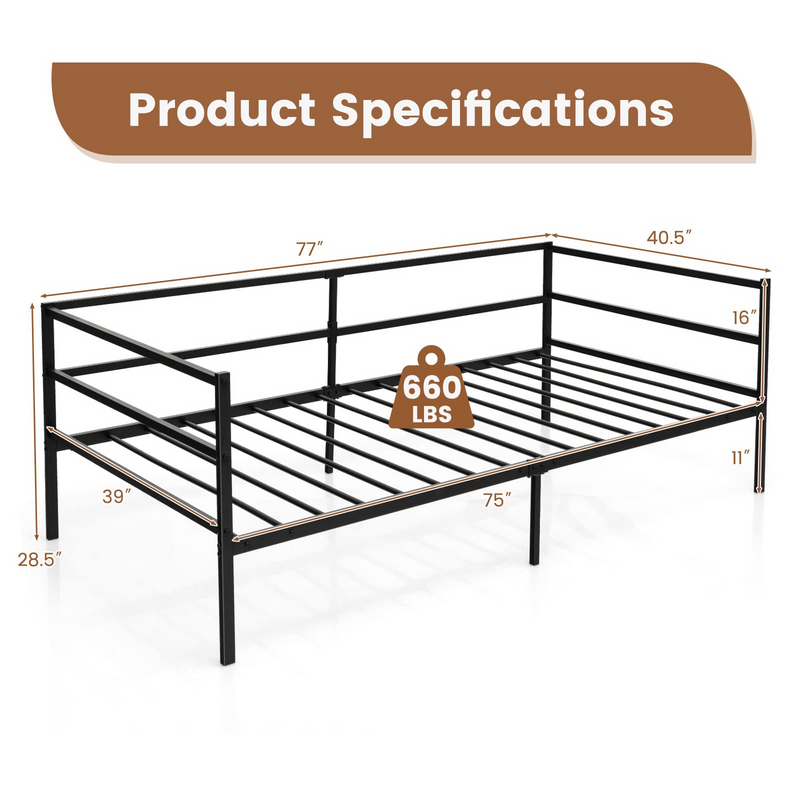 KOMFOTT Metal Daybed Frame Twin Size, Heavy-Duty Steel Slats Support Sofa Bed