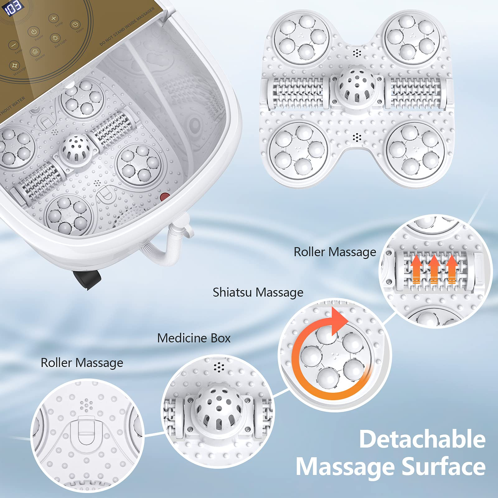 KOMFOTT Foot Spa Bath Massager Pedicure Tub with 4 Shiatsu Massagers & 3-Angle Shower