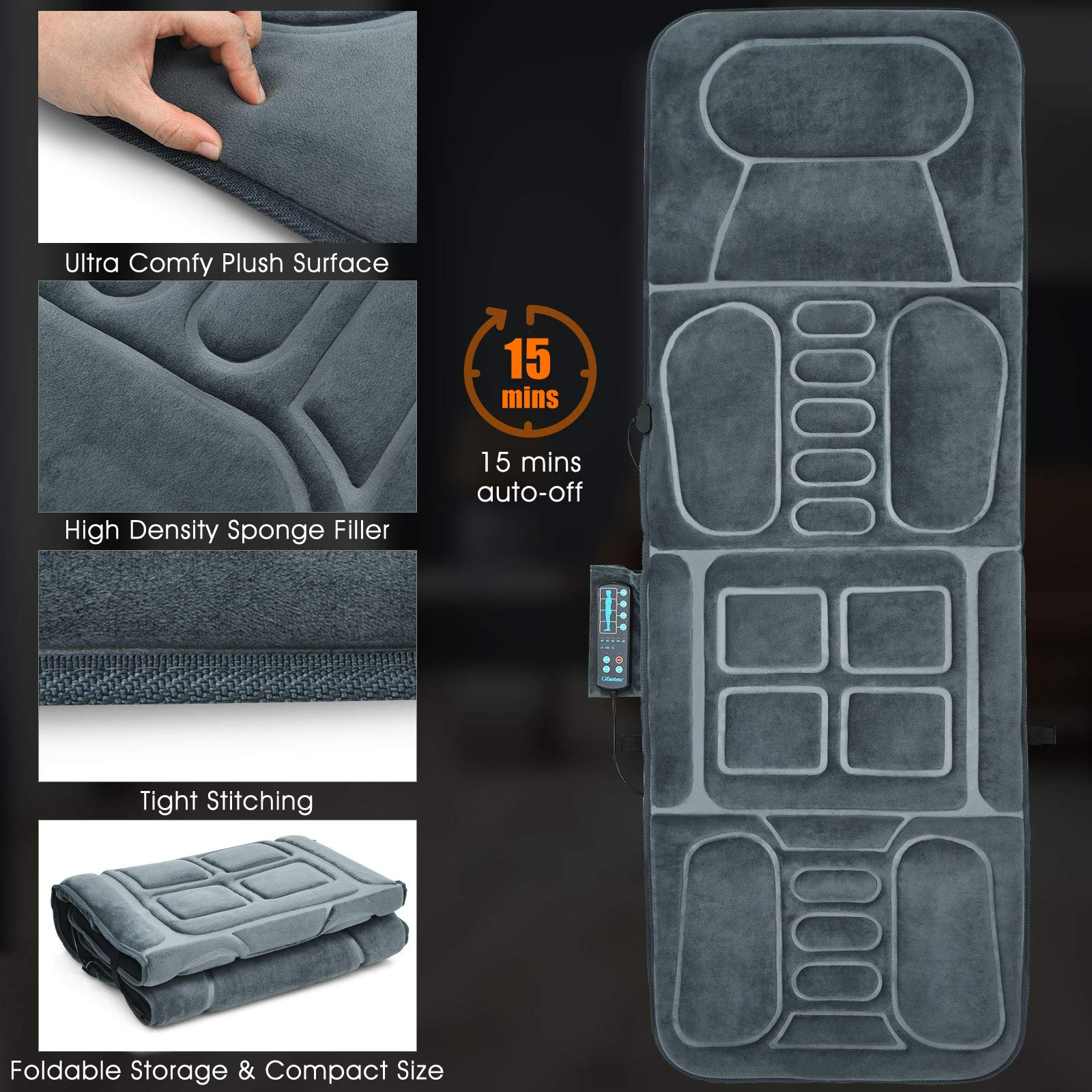 KOMFOTT Full Body Massage Mat with Heat, Back Massage Chair Pad with 10 Vibration Motors and Auto Shut Off